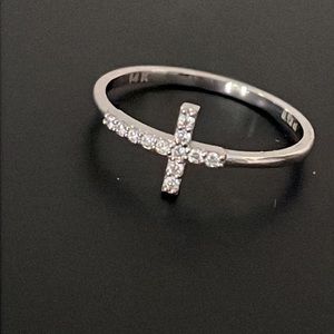 14K WHITE GOLD HELIOS DIAMOND CROSS RING
